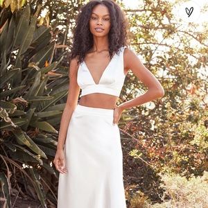 Forever a Flirt White Satin Two-Piece Midi Dress bridal